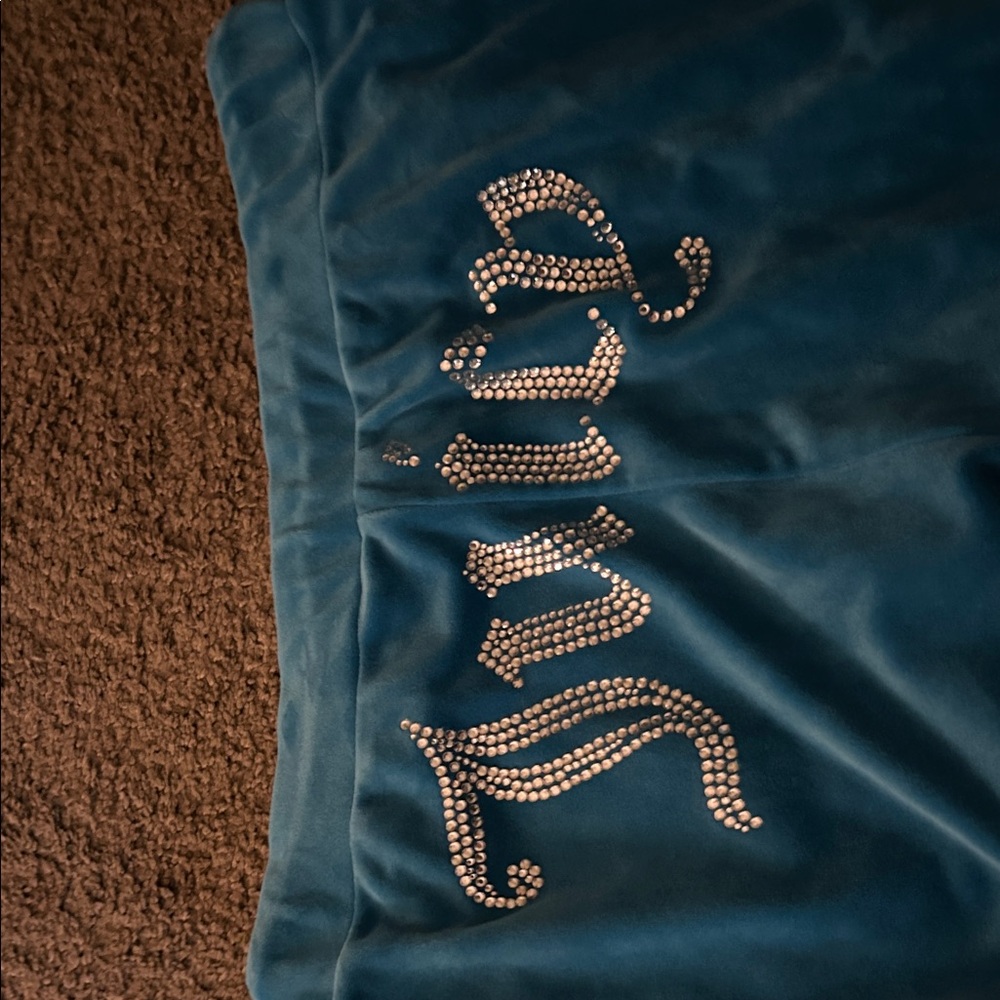 Juicy Couture Teal Velour Pants with Rhinestone Accents